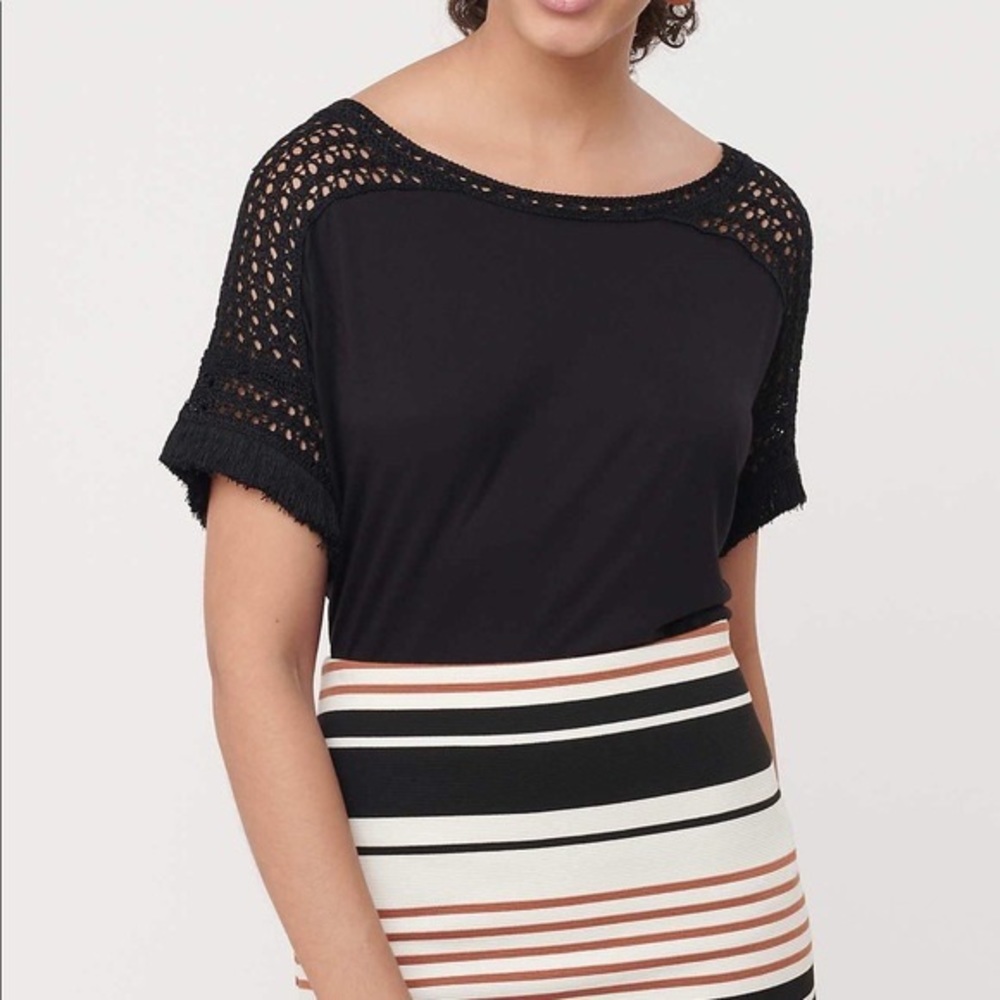 LOFT Crochet Dolman Sleeve Tee XL Black NWT
